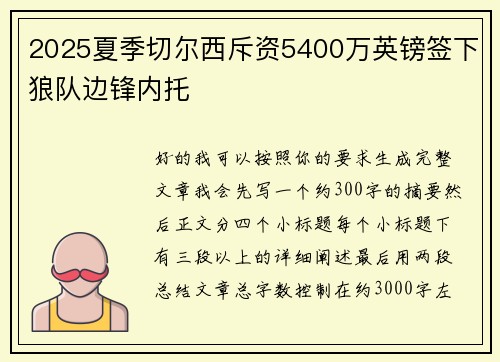 2025夏季切尔西斥资5400万英镑签下狼队边锋内托