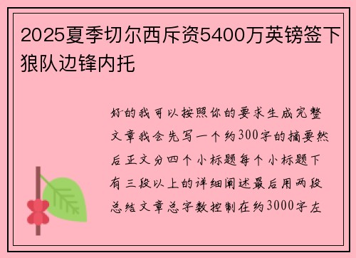 2025夏季切尔西斥资5400万英镑签下狼队边锋内托
